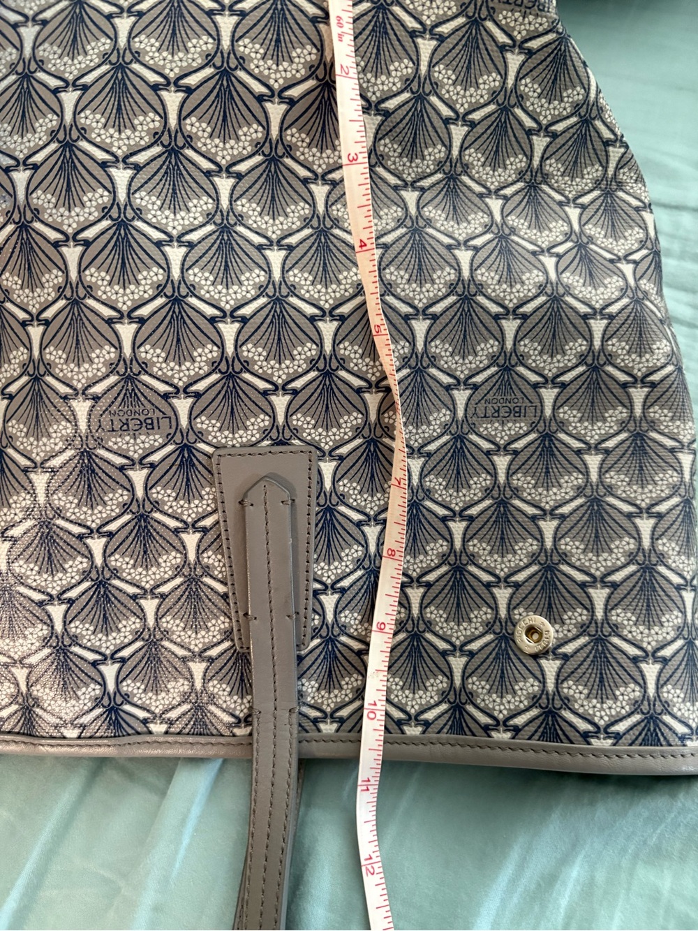 Liberty of London Iphis Gray Pattern Tote with Navy Pattern and Purple Interior - Picture 11 of 12